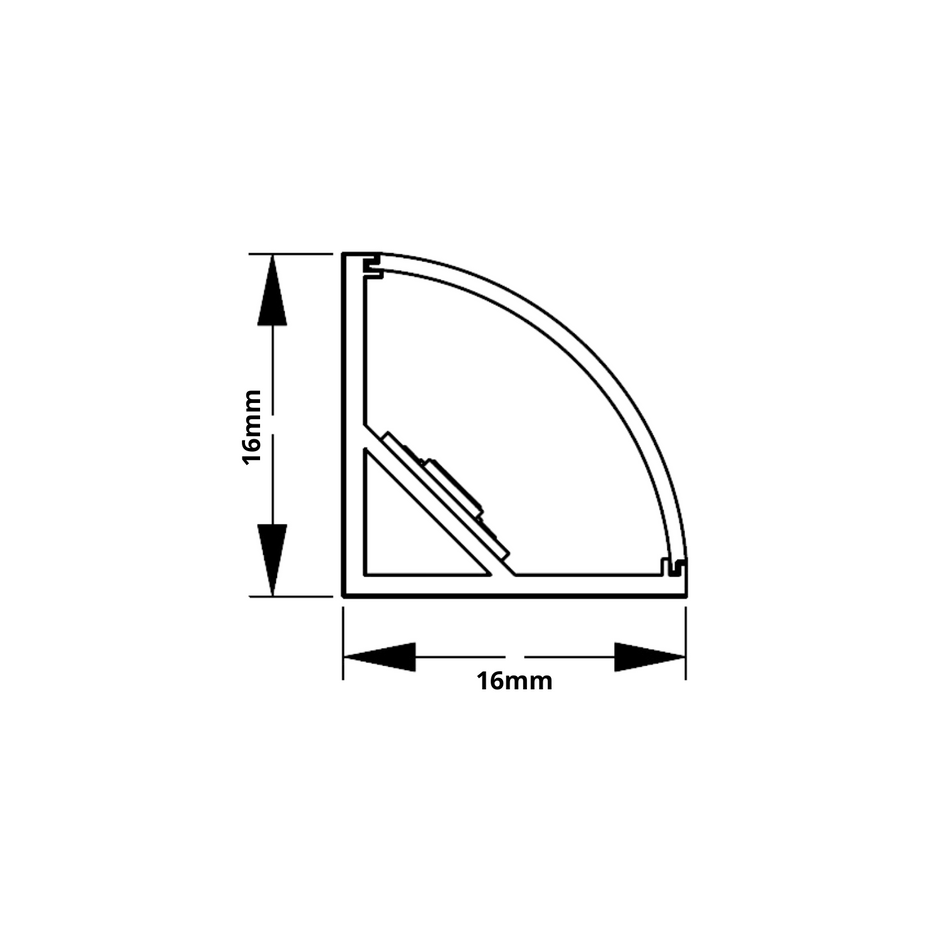 LCR1616 Corner Round Surface Extruded Aluminium Mini Profile (16x16mm)